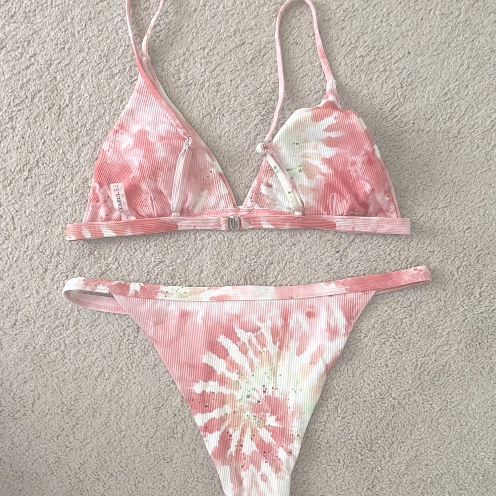 Zaful Pink & White Bikini Set